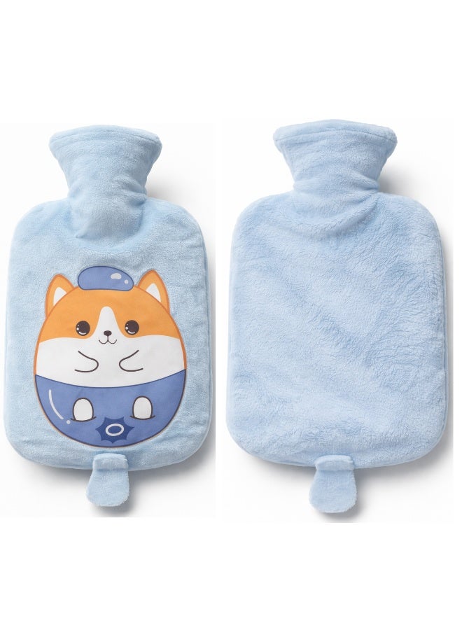 Plush Hot Water Bottle with Soft Cover – Leak-Proof Reusable Heat Therapy Bottle for Pain Relief, Cramps, Muscle Relaxation, Warmth & Cozy Comfort for Kids & Adults (Cyan) - Image 5